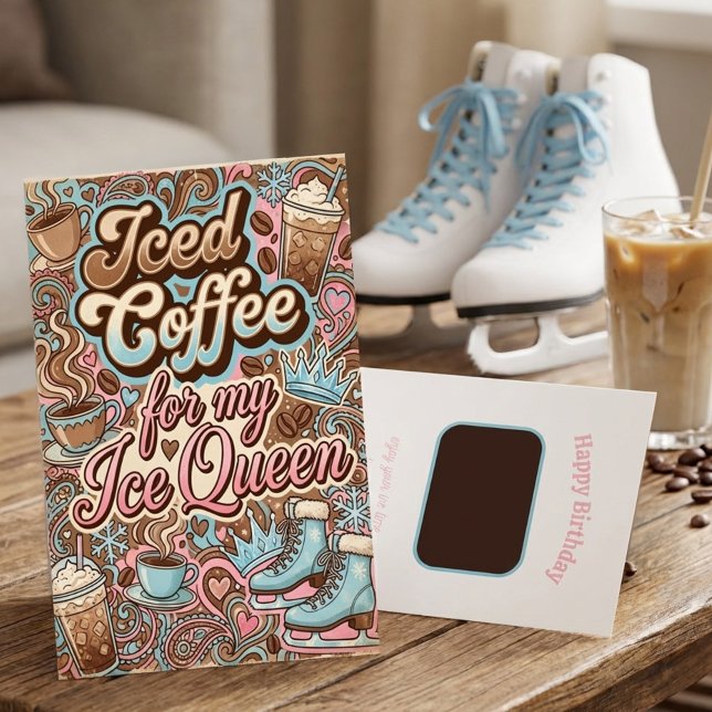 Retro Iced Coffee Ice Queen Gift Card Holder (Coffee gift card holder for ice skater friend)