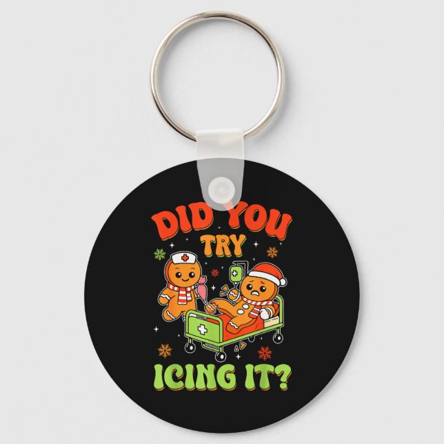 Retro Icu Nurse Christmas Gingerbread Did You Try  Key Ring (Front)