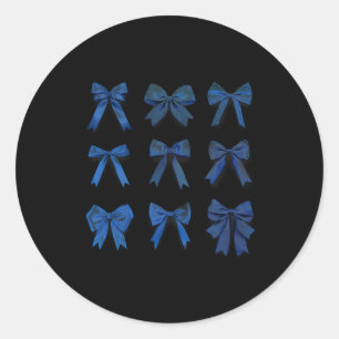 Retro Icy Blue Women Coquette Bow Ribbon Cute Girl Classic Round Sticker