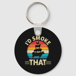 Retro I'd Smoke That Funny Byrbecue Smoker Bbq And Key Ring