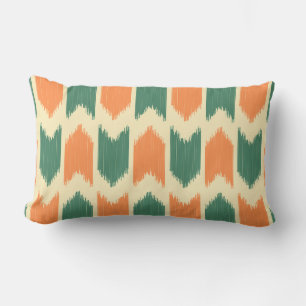 Retro Ikat pattern Orange and green  Lumbar Cushion