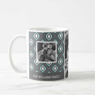 Retro Ikat Tribal Pattern   Family Photos & Text Coffee Mug