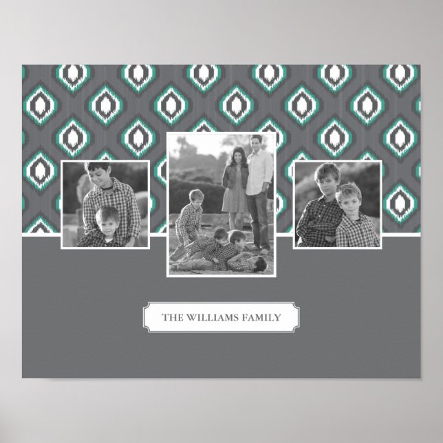Retro Ikat Tribal Pattern | Family Photos & Text Poster (Front)