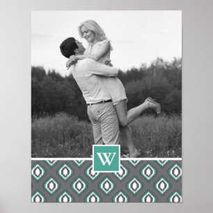 Retro Ikat Tribal Pattern   Photo with Monogram Poster