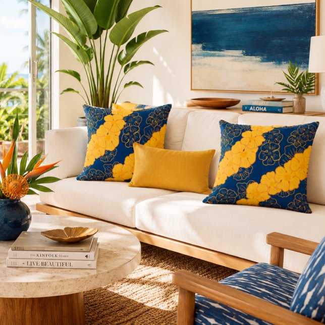 Retro Ilima Hawaiian Floral Botanical Pattern Cushion (Creator Uploaded)