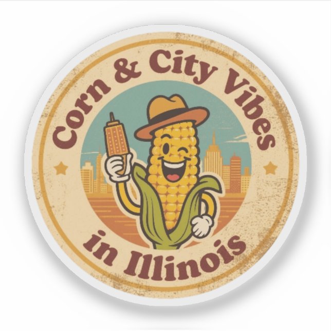 Retro Illinois Badge_ Corn with Chicago Skyline (Front)