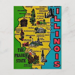 Retro Illinois Vintage Decal Postcard