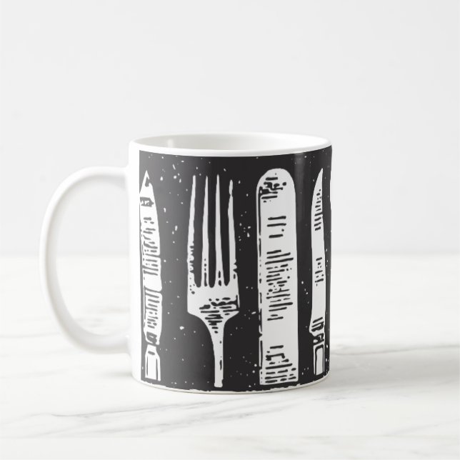 Retro Illustrated Cutlery Art Coffee Mug (Left)