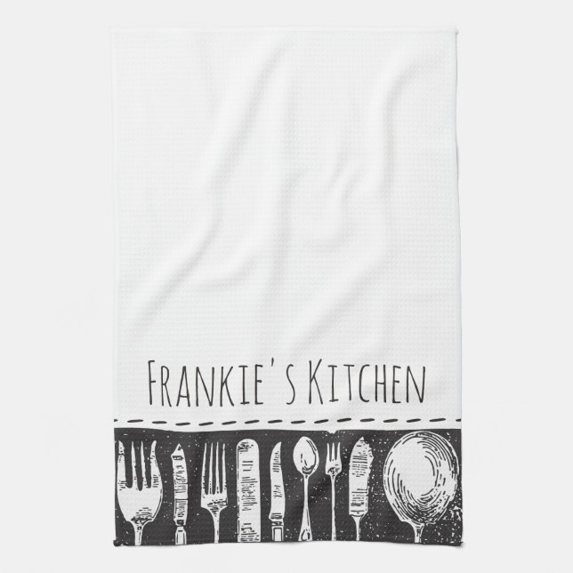 Retro Illustrated Cutlery Tea Towel (Vertical)