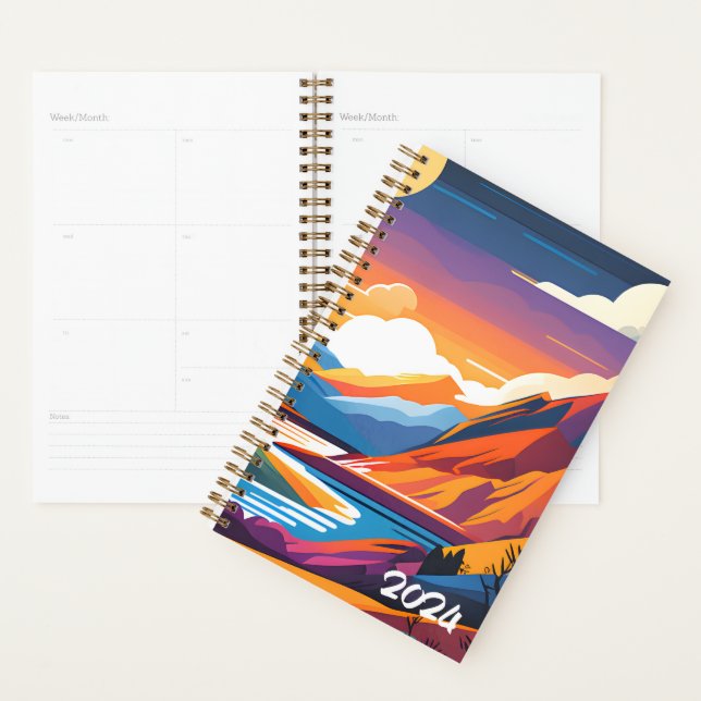 Retro illustrated mountains 2024 planner (Display)