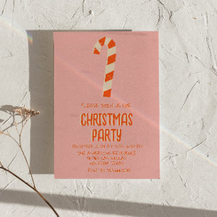 Retro Illustrated Pink Christmas Candy Bar Party Invitation