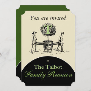 Retro Illustration Gardeners Tree Family Reunion I Invitation