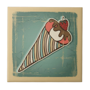 Retro Illustration of Ice Cream Ceramic Tile