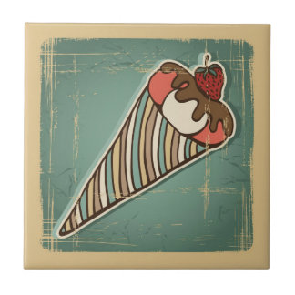 Retro Illustration of Ice Cream Ceramic Tile