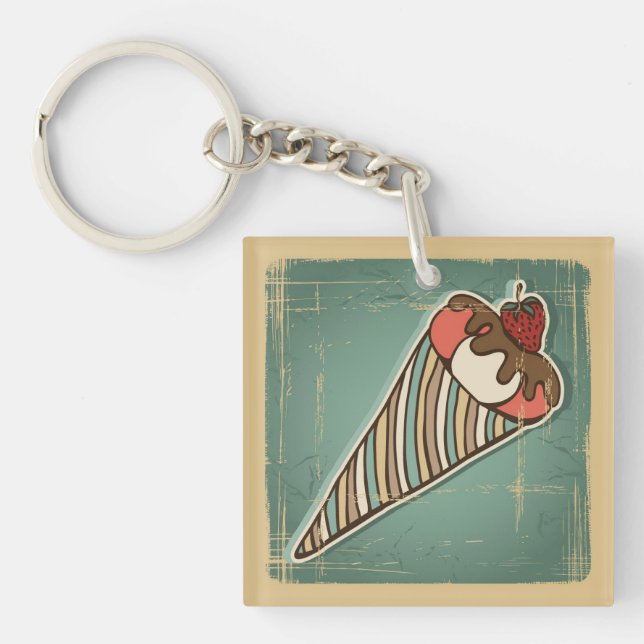 Retro Illustration of Ice Cream Key Ring (Front)