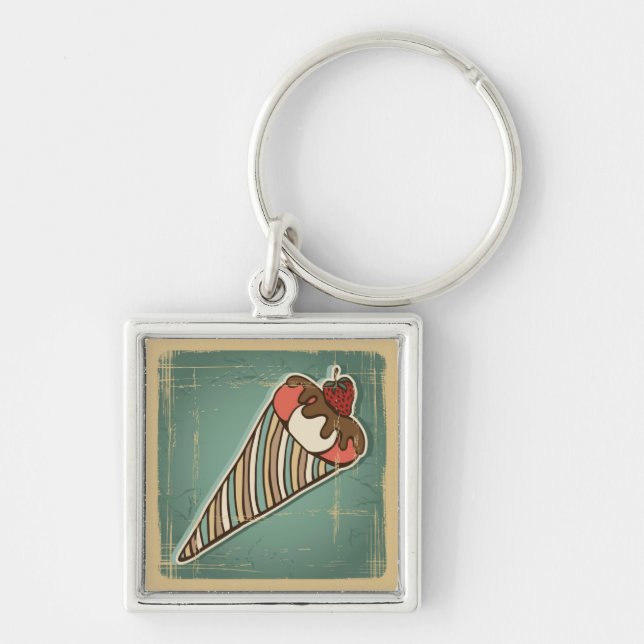 Retro Illustration of Ice Cream Key Ring (Front)