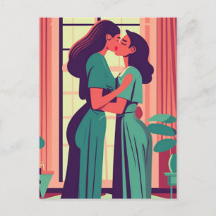 Retro Illustration of Lesbian Couple Postcard
