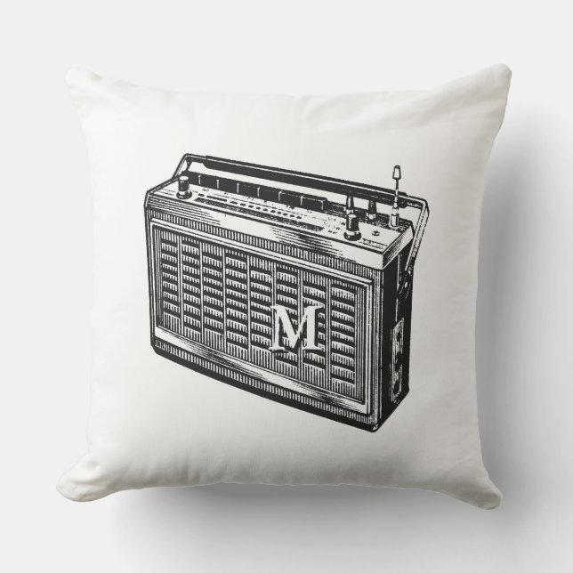 Retro Illustration Radio Monogram Outside Pillow (Front)