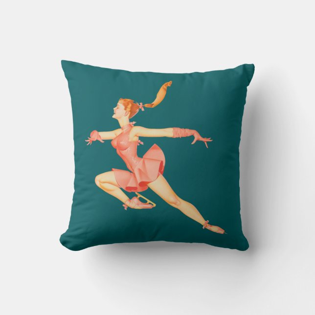 Retro Image of A Figure Skater In A Pink Outfit Cushion (Front)