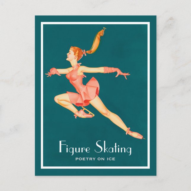 Retro Image of A Figure Skater In A Pink Outfit Postcard (Front)