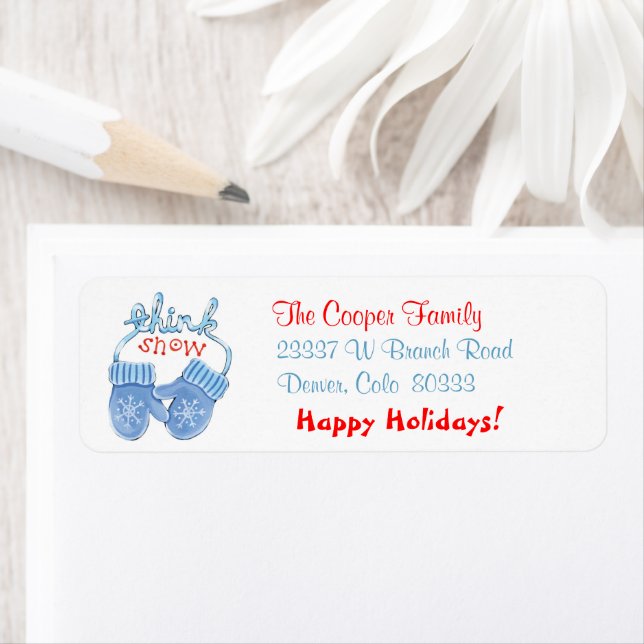 Retro Image Snow Mittens Return Address Return Address Label (Insitu)