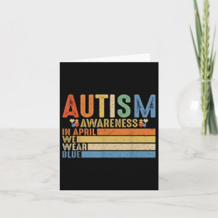 Retro In April We Wear Blue Puzzle Autism Awarenes Card