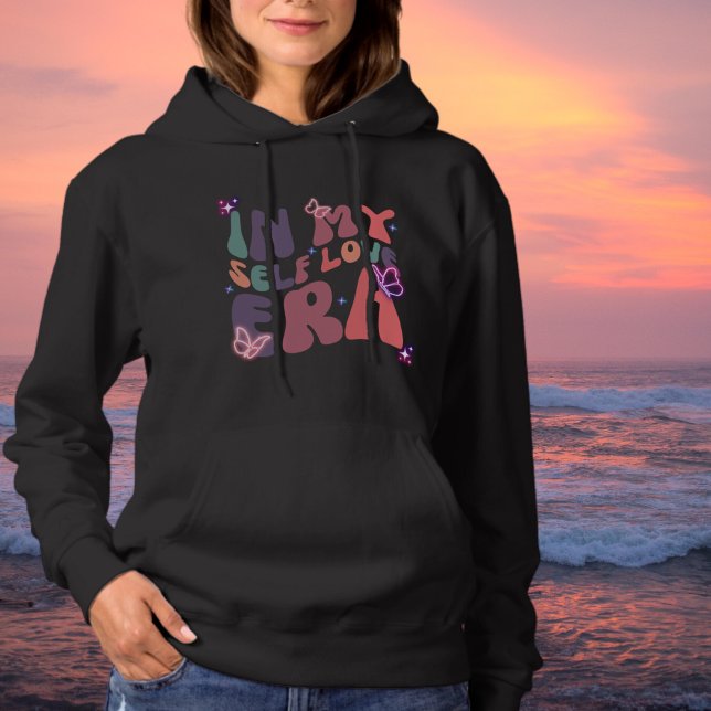 Retro In My Self Love Era  Neon Butterfly and Star Hoodie (Creator Uploaded)