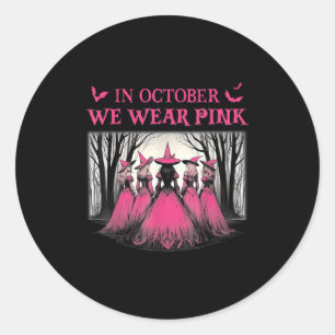 Retro In October We Wear Pink Witch Breast Cancer Classic Round Sticker