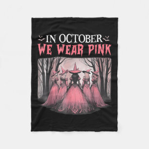 Retro In October We Wear Pink Witch Breast Cancer Fleece Blanket