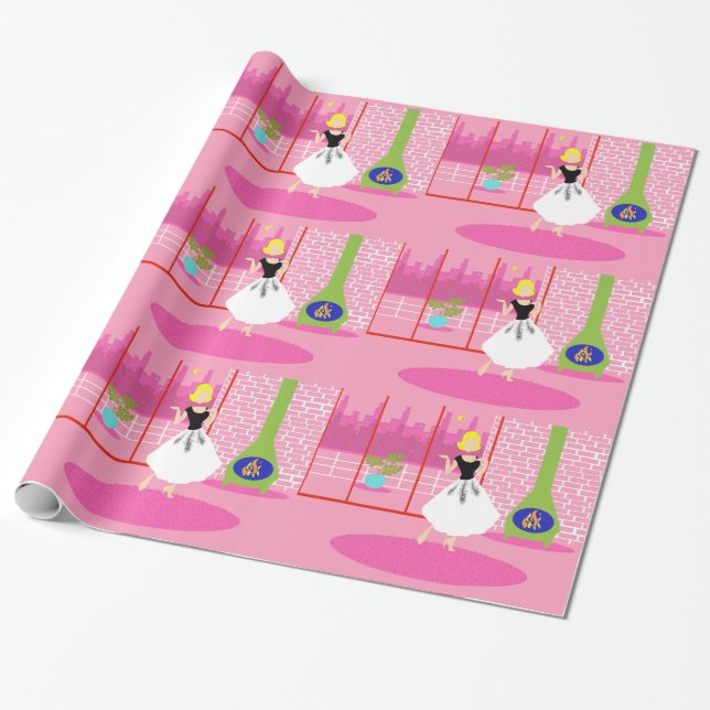 Retro In the Pink Wrapping Paper (Unrolled)