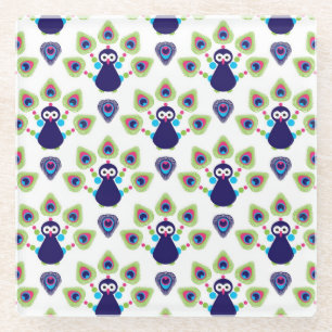 retro india exotic peacock glass coaster
