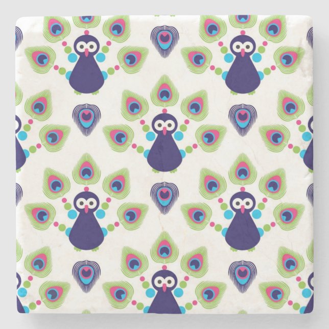 retro india exotic peacock stone coaster (Front)