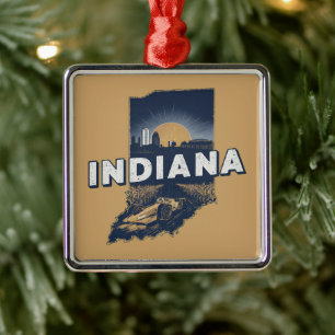 Retro Indiana Scenic Silhouette Metal Ornament