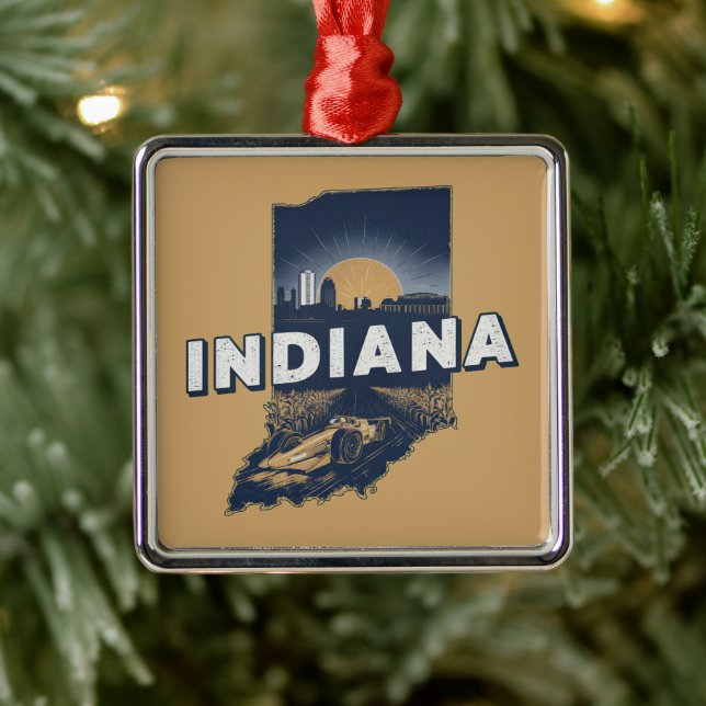 Retro Indiana Scenic Silhouette Metal Ornament (Tree)