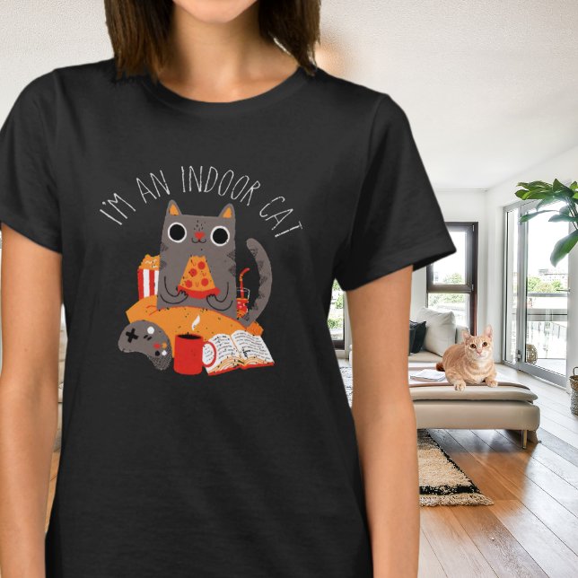 Retro Indoor Introvert Cat Eating Pizza T-Shirt (Creator Uploaded)