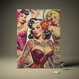 Retro Inked Girls Jigsaw Puzzle