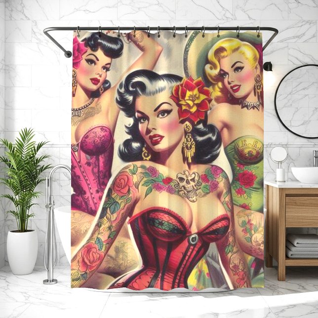 Retro Inked Girls Shower Curtain (Creator Uploaded)