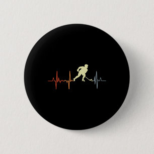 Retro Inline Hockey Pulse Line Vintage Cardiogram 6 Cm Round Badge