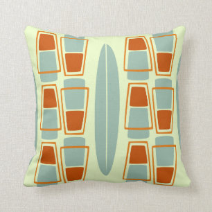 Retro Inspired 1950s Tiki Surfboard Throw Pillow