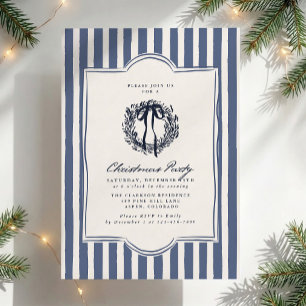 Retro Inspired Blue Striped Christmas Party  Invitation