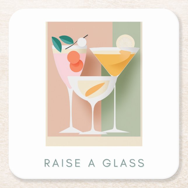Retro-inspired cocktail coaster in soft pastels (Front)