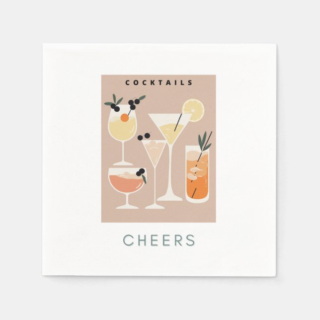 Retro-inspired cocktail napkins in soft pastels (Front)
