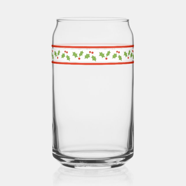 Retro Inspired Holly Border Festive Christmas Can Glass (Front)
