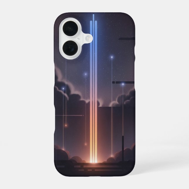 Retro-Inspired Luminous Space Rays iPhone 16 Case (Back)