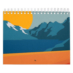 Retro-Inspired Mountain Art – Red and Blue Scenic  Calendar