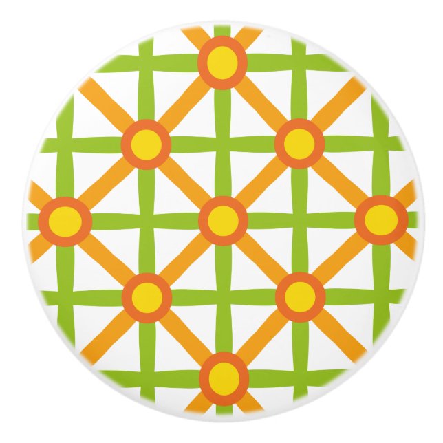 Retro Inspired Orange Green & Yellow Pattern Ceramic Knob (Front)