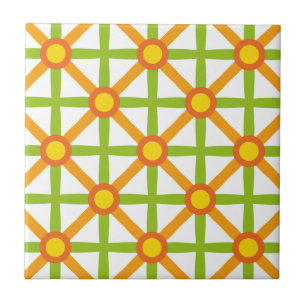 Retro Inspired Orange Green & Yellow Pattern Ceramic Tile