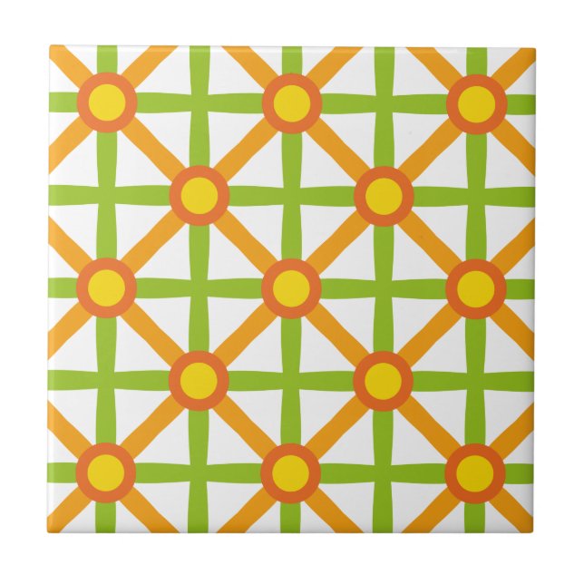 Retro Inspired Orange Green & Yellow Pattern Ceramic Tile (Front)