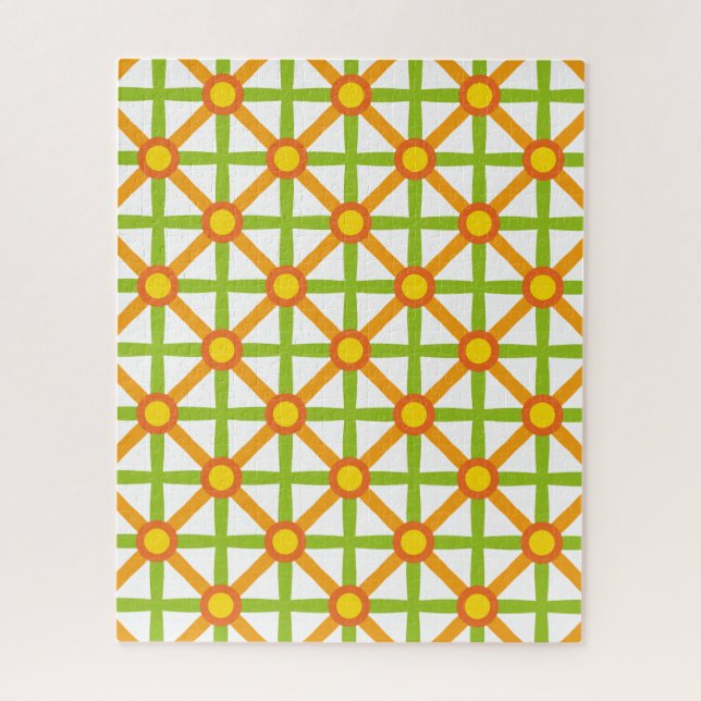 Retro Inspired Orange Green & Yellow Pattern Jigsaw Puzzle (Vertical)