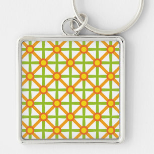 Retro Inspired Orange Green & Yellow Pattern Key Ring